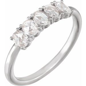Platinum Oval 4 X 3 Mm Polished 1/2 Ctw Natural Diamond Rose-Cut Anniversary Band Size 7