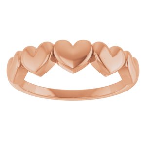 14K Rose Gold Polished Connected Heart Ring Size 7