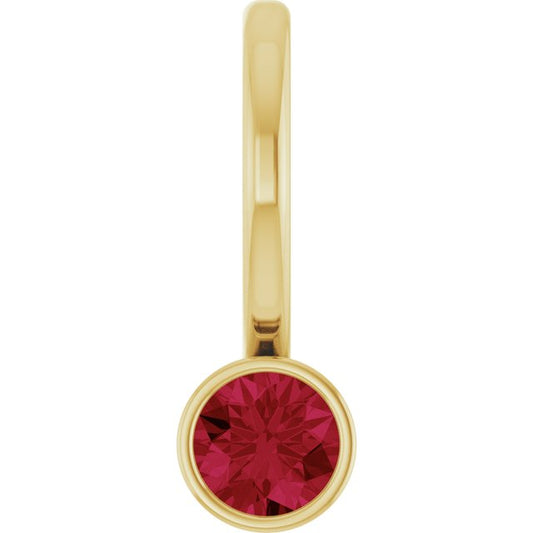 14K Yellow Gold Round 3 Mm Polished Lab-Grown Ruby Charm/Pendant