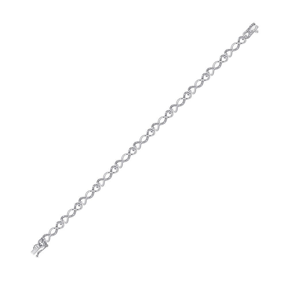 Sterling Silver Womens Round Diamond Heart Twist Link Bracelet 1/4 Cttw, Length: 7.09 In, Width: 0.18 In