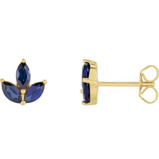 14K Yellow Or White Gold Marquise 5 X 2.5 Mm Friction Back Polished Natural Blue Sapphire Earrings