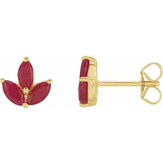 14K Yellow Gold Marquise 5 X 2.5 Mm Friction Back Polished Natural Ruby Earrings