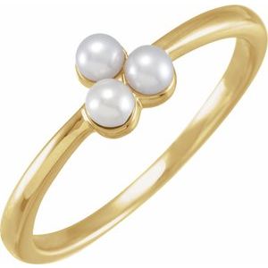 14K Yellow Gold Cultured White Freshwater Pearl Pearl 3 Mm Polished Cultured White Freshwater Pearl Cluster Ring Size 7