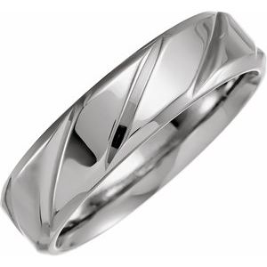 14K White Gold 6 Mm Polished Diagonal Design Band Size 10
