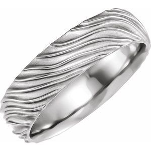 14K White Gold 6 Mm Polished Wavy Textured Band Size 10