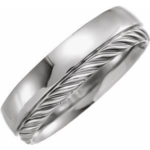 14K White Gold 6 Mm Polished Single Sided Rope Edge Band Size 9