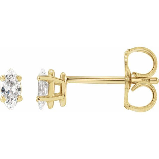 14K Yellow Or White Gold Marquise 4 X 2Mm I1, Ghi Friction 4-Prong Polished 1/8 Ctw Natural Diamond 4-Prong Wire Basket Earrings