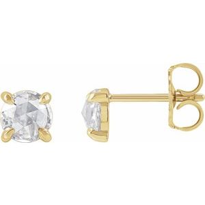 14K Yellow Gold Round Shape 5 Mm Rose-Cut Lab-Grown Moissanite 4-Prong Claw-Prong Earrings