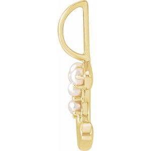 14K Yellow Gold Initial C Pearl 2 Mm Cultured White Freshwater Pearl Initial Pendant