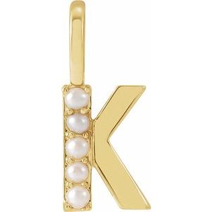 14K Yellow Gold Initial K Pearl 2 Mm Cultured White Freshwater Pearl Initial Pendant