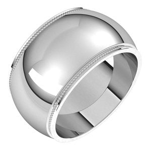 18K Yellow Or White Or Rose Gold Milgrain Stepped-Edge Half Round Band