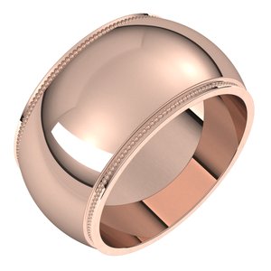 18K Yellow Or White Or Rose Gold Milgrain Stepped-Edge Half Round Band