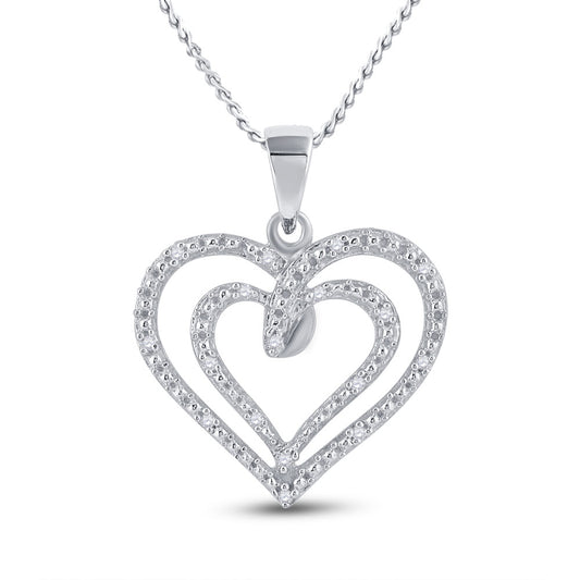 Sterling Silver Womens Round Diamond Heart Pendant 1/20 Cttw, Length: 0.99 In, Width: 0.83 In