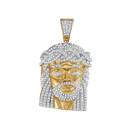 10K Yellow Gold Mens Round Diamond Jesus Charm Pendant 1 Cttw, Length: 1.61 In, Width: 1.19 In