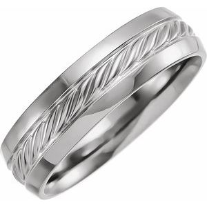 10K White Gold  6 Mm Polished Comfort-Fit Rope Band Size 10