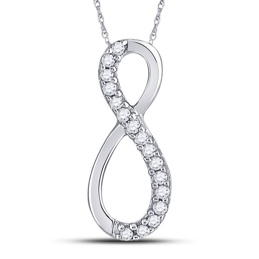 10K White Gold Womens Round Diamond Infinity Pendant 1/10 Cttw, Length: 0.65 In, Width: 0.28 In