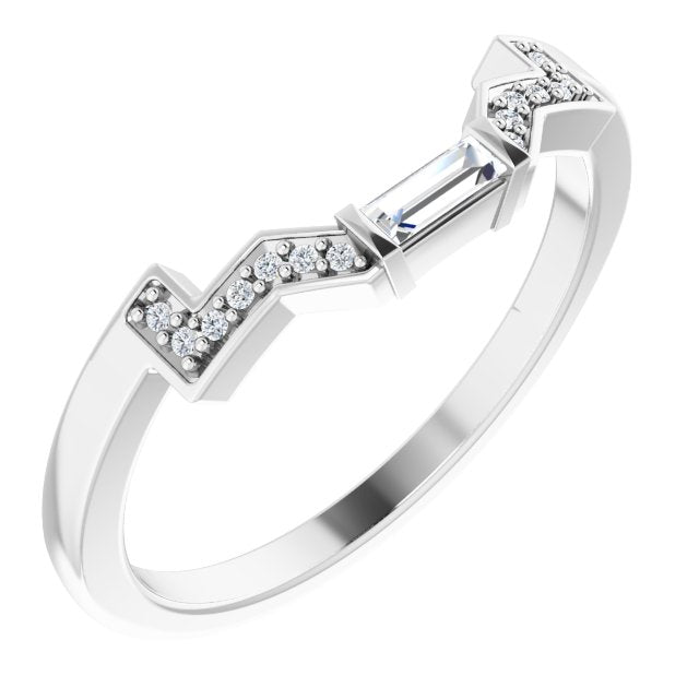 14K White Gold Emerald 8 X 6 Mm Si2-Si3, Ghi, G-H Polished 1/10 Ctw Natural Diamond Matching Band, Size 7