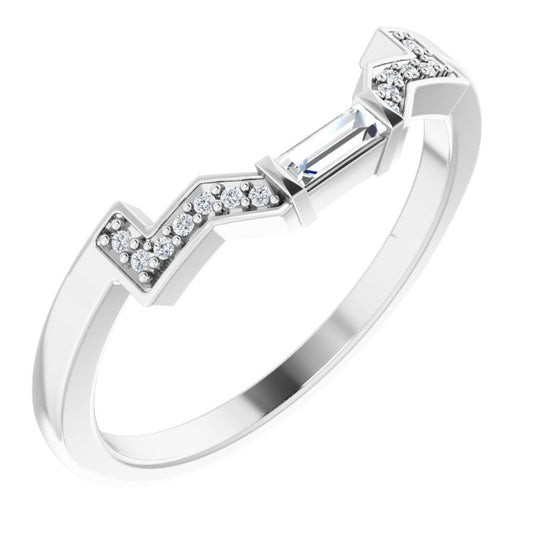 14K White Gold Emerald 8 X 6 Mm Si2-Si3, Ghi, G-H Polished 1/10 Ctw Natural Diamond Matching Band, Size 7