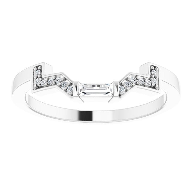 14K White Gold Emerald 8 X 6 Mm Si2-Si3, Ghi, G-H Polished 1/10 Ctw Natural Diamond Matching Band, Size 7
