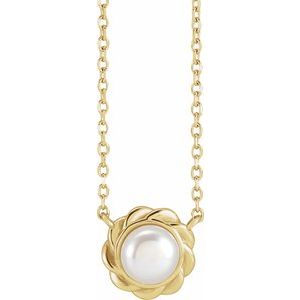 14K Yellow Gold Pearl 5.0-5.9 Mm  Cultured White Freshwater Pearl Necklace, Length: 18 In