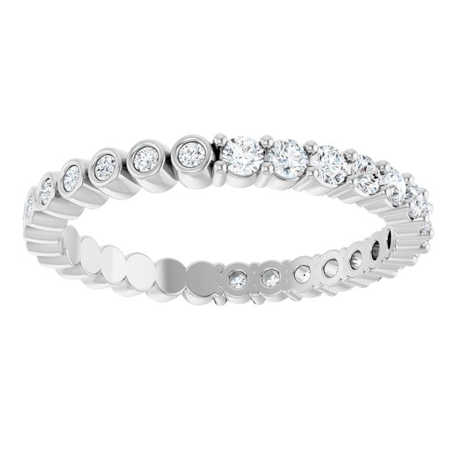 14K White Gold Round 2 Mm Si2-Si3, G-H Polished 1/2 Ctw Natural Diamond Reversible Eternity Band, Size 7