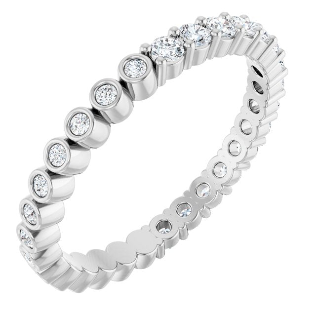 14K White Gold Round 2 Mm Si2-Si3, G-H Polished 1/2 Ctw Natural Diamond Reversible Eternity Band, Size 7