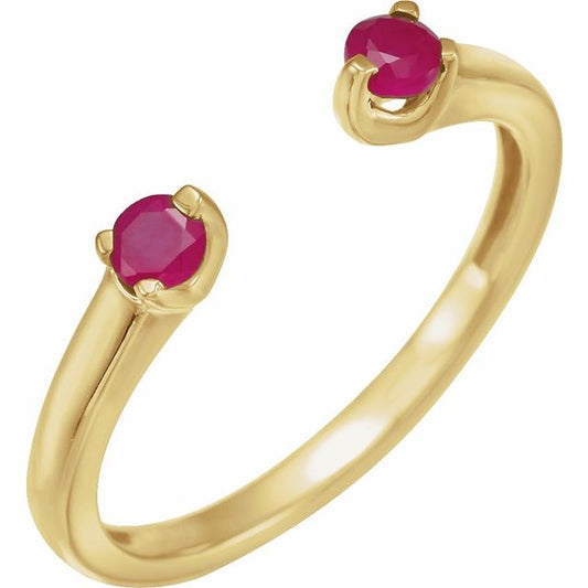 14K Yellow Or White Or Rose Gold Round 3 Mm Polished Natural Ruby Negative Space Ring, Size 7