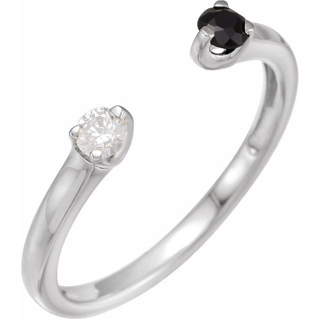 14K Yellow Or White Gold Round 3 Mm Polished Natural Onyx And 1/10 Ct Natural Diamond Negative Space Ring, Size 7