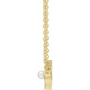 14K Yellow Gold Pearl 2 Mm  Cultured White Seed Pearl Sideways Cross Necklace, Length: 18 In