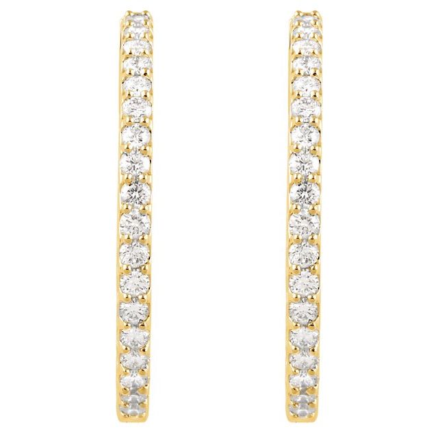 14K Yellow Gold Round 34.5 Mm 2.5 Mm 2.4Mm I1, H+ Pair Hinged Polished 3 Ctw Natural Diamond Inside-Outside Hinged Hoop Earrings