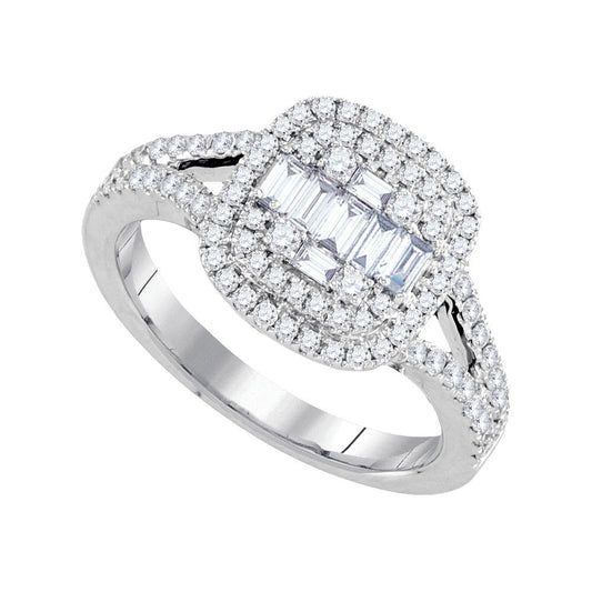 18K White Gold Baguette Diamond Cluster Bridal Wedding Engagement Ring 3/4 Cttw, Womens Size: 5-10