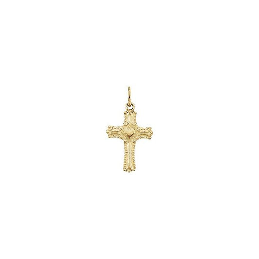 14K Yellow Gold 13 X 10 Mm Polished Youth Cross Pendant With Heart