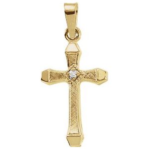 14K Yellow Gold Round 1.3Mm G-H Si2 Natural Diamond Cross Pendant