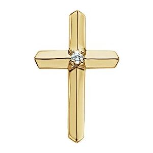 14K Yellow Gold Round 2Mm G-H Si1 .03 Ct Natural Diamond Cross Pendant