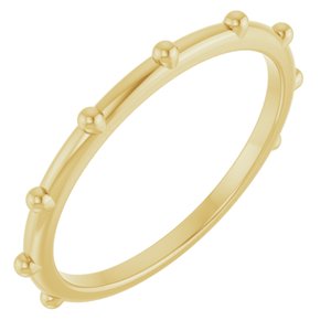 14K Yellow Gold Polished Stationed Beaded Ring Size 7