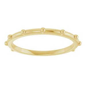14K Yellow Gold Polished Stationed Beaded Ring Size 7