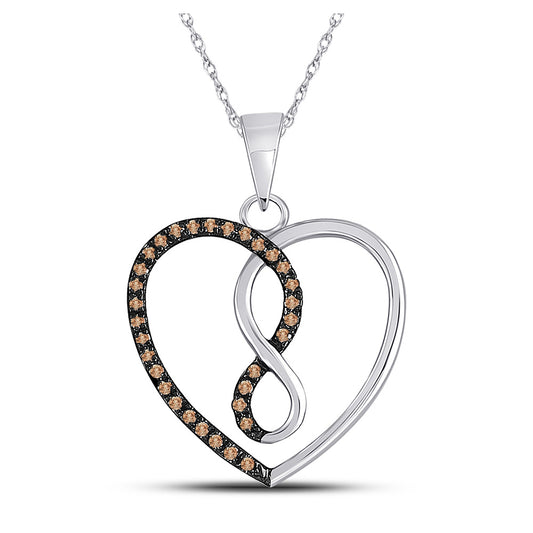 10K White Or Yellow Gold Womens Round Brown Diamond Heart Infinity Pendant