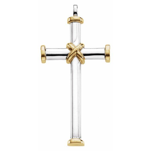 Sterling Silver & 14K Yellow Gold 51 X 26.25 Mm Polished Two-Tone Cross Pendant