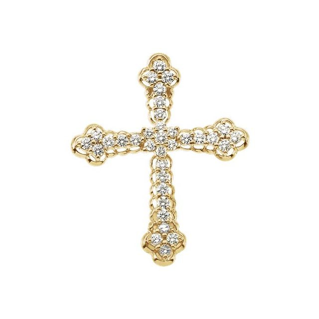 14K Yellow Gold Round  2.4Mm :: 1 Ctw  Si1, G-H Polished Natural Diamond Cross Pendant
