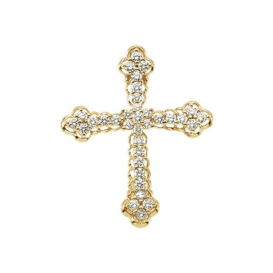 14K Yellow Gold Round  2.4Mm :: 1 Ctw  Si1, G-H Polished Natural Diamond Cross Pendant