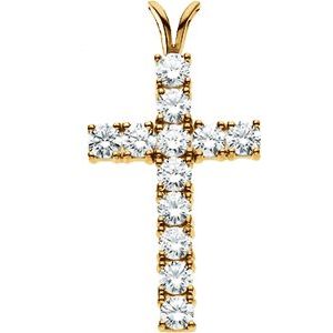 14K Yellow Gold Round 3Mm Gh Si1-Si2 1 1/4 Ctw Lab-Grown Diamond Cross Pendant