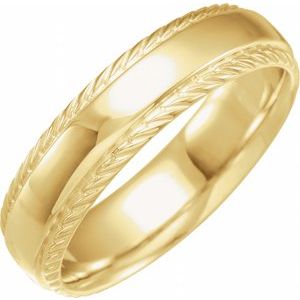 14K Yellow Gold 6 Mm Polished Rope Edge Band Size 8