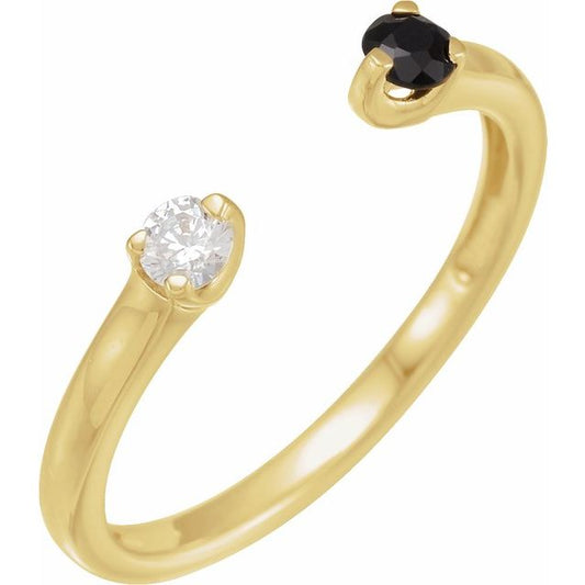 14K Yellow Or White Gold Round 3 Mm Polished Natural Onyx And 1/10 Ct Natural Diamond Negative Space Ring, Size 7