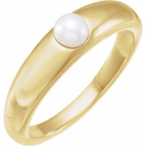 14K Yellow Gold  4 Mm Cultured White Akoya Pearl Dome Ring Size 7