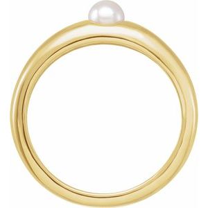 14K Yellow Gold  4 Mm Cultured White Akoya Pearl Dome Ring Size 7