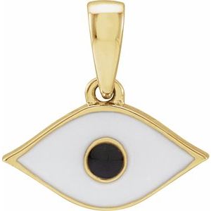 14K Yellow Gold 11.48 X 7.47 Mm Polished White Enamel Evil Eye Pendant