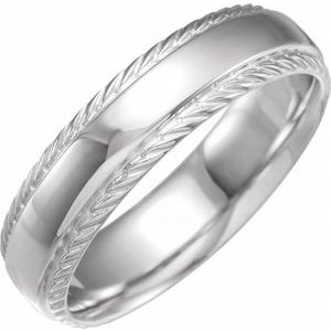 14K White Gold 6 Mm Polished Rope Edge Band Size 10
