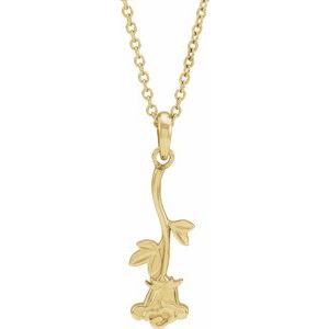 14K Yellow Gold 22.36 X 6.73 Mm 16-18 In Polished Rose Necklace With Stem