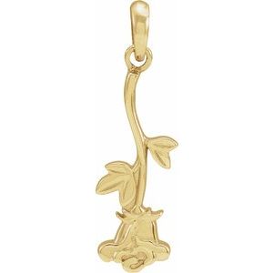 14K Yellow Gold 22.36 X 6.73 Mm Polished Rose Pendant With Stem
