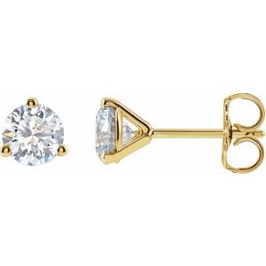 14K Yellow Gold Round 5.5Mm Vs, F+ 1 1/4 Ctw Lab-Grown Diamond 3-Prong Friction Back Stud Earrings